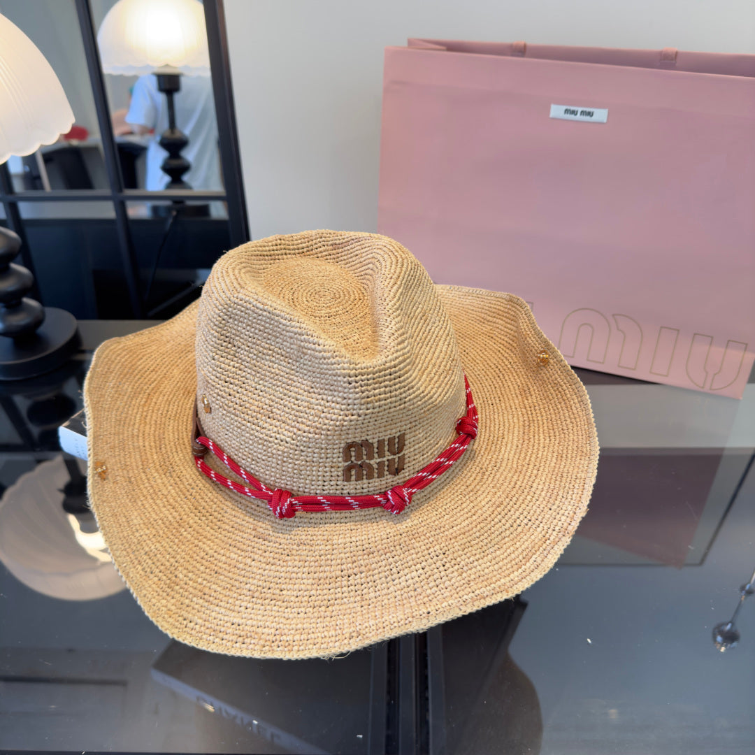 MIUMIU 26S RAFFIA COWBOY HAT 340569