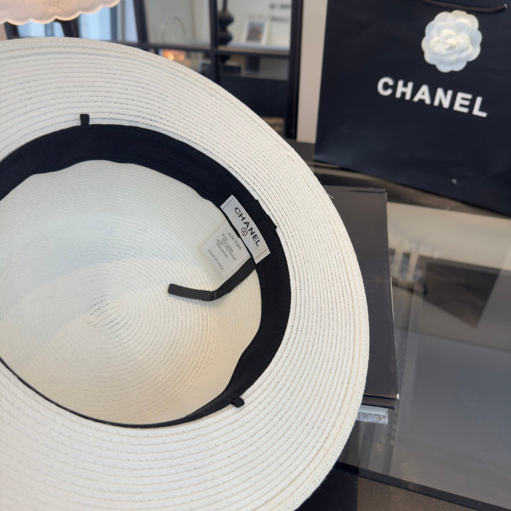 CHANEL 26S FLAT-BRIM STRAW HAT 338059