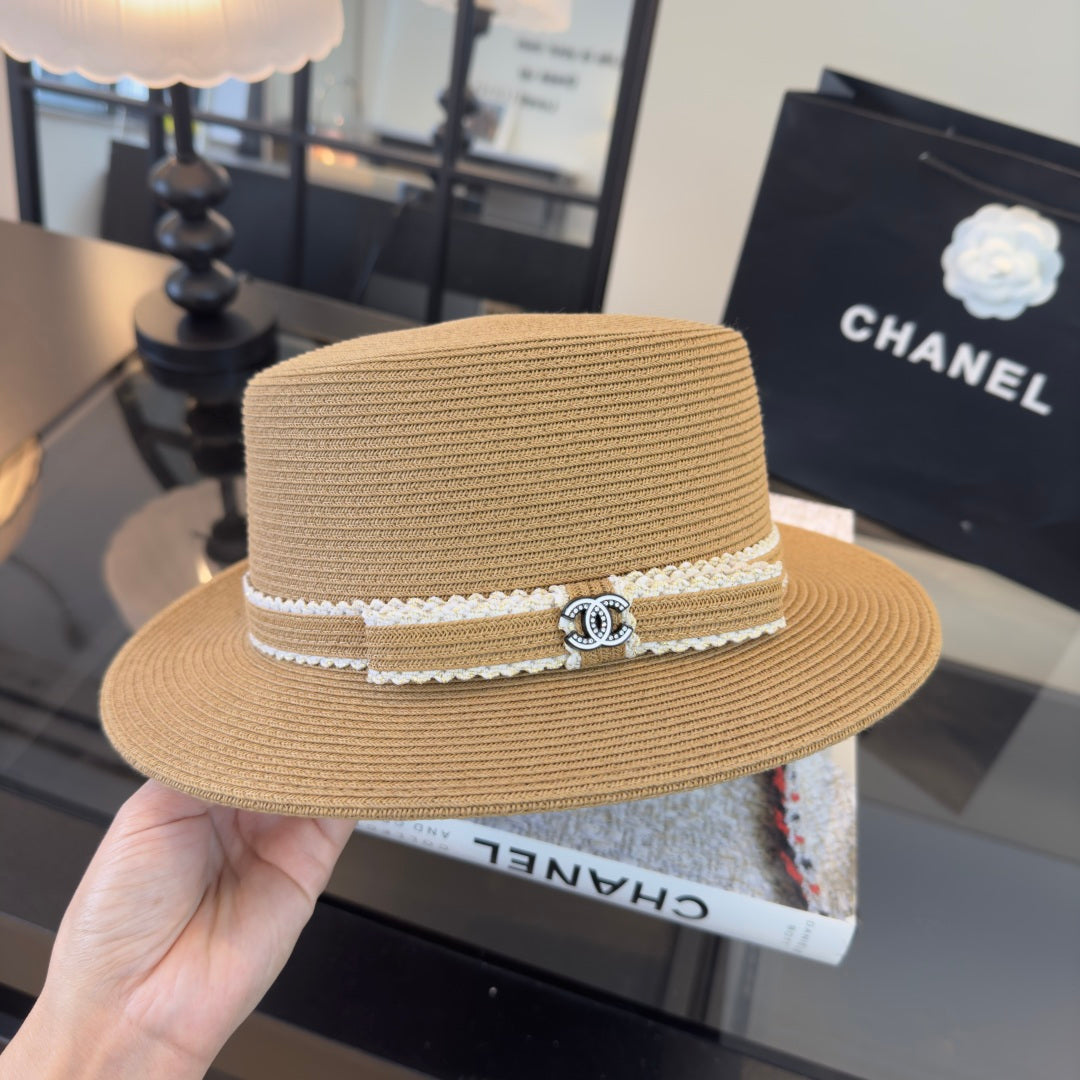 CHANEL 26S FLAT-BRIM STRAW HAT 338060
