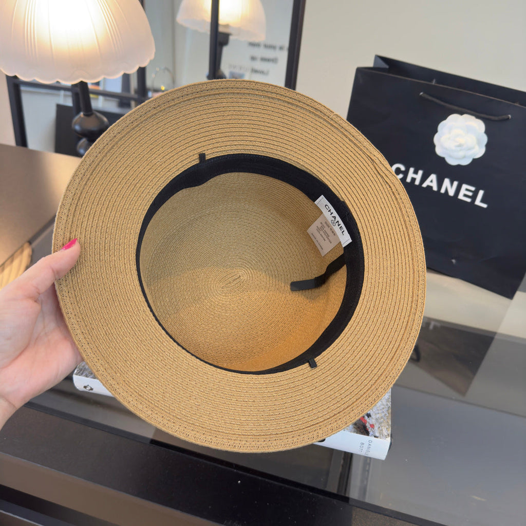 CHANEL 26S FLAT-BRIM STRAW HAT 338060