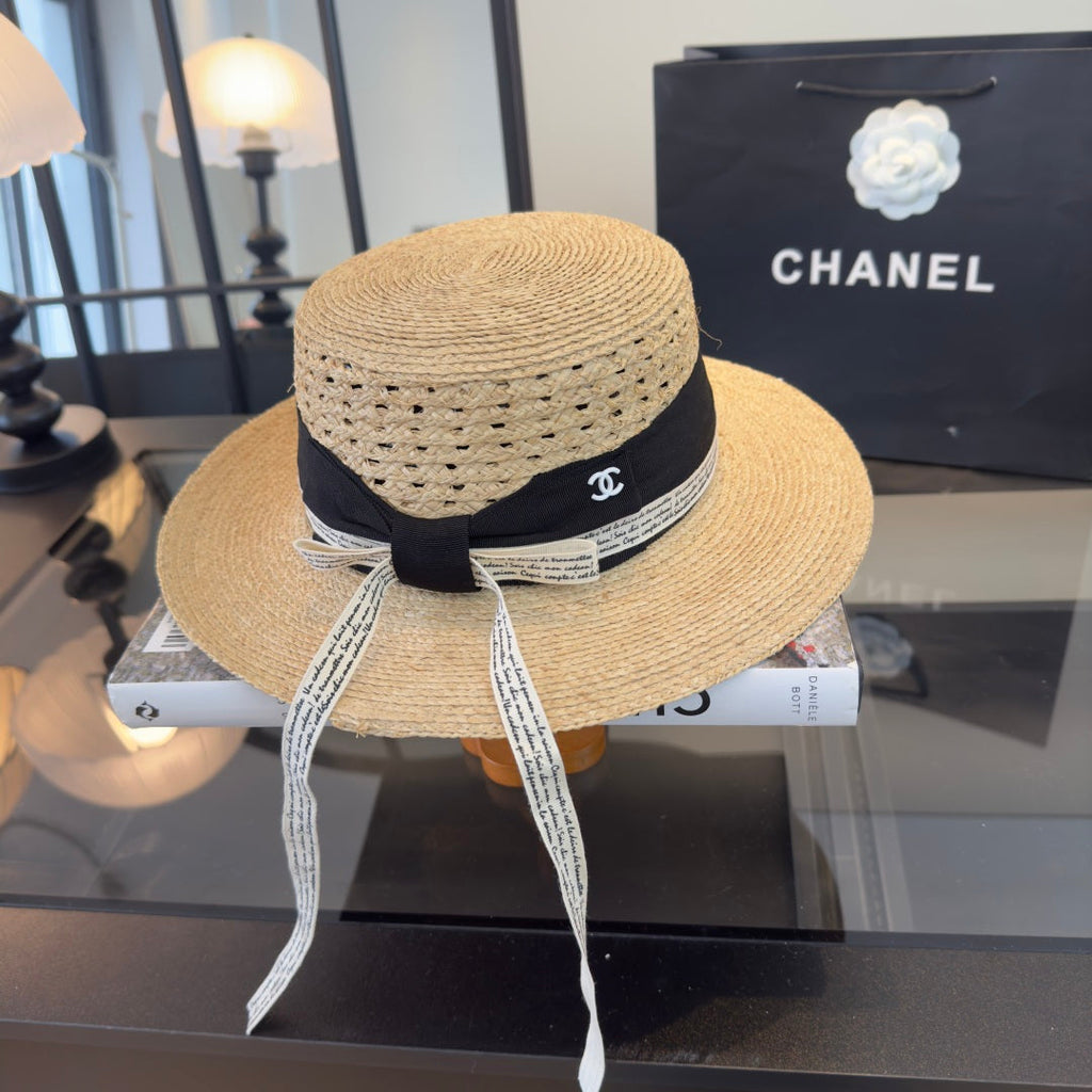 CHANEL 26S FLAT-BRIM STRAW HAT 338061