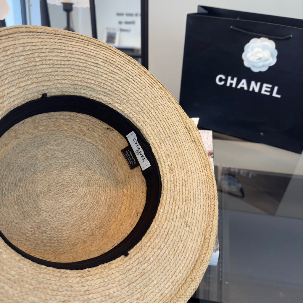CHANEL 26S FLAT-BRIM STRAW HAT 338061