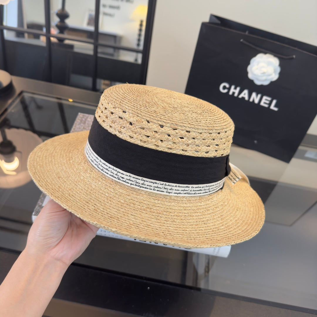 CHANEL 26S FLAT-BRIM STRAW HAT 338061