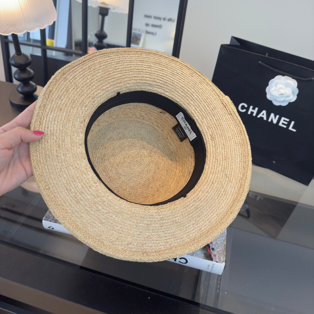 CHANEL 26S FLAT-BRIM STRAW HAT 338061
