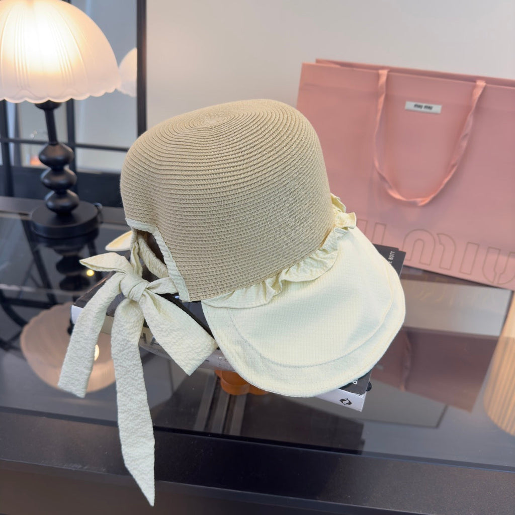 MIUMIU 26S STRAW HAT WITH RUFFLED FABRIC BRIM 340410