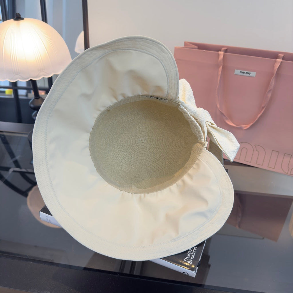 MIUMIU 26S STRAW HAT WITH RUFFLED FABRIC BRIM 340412