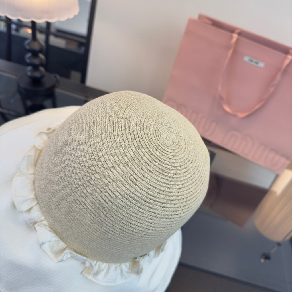 MIUMIU 26S STRAW HAT WITH RUFFLED FABRIC BRIM 340412