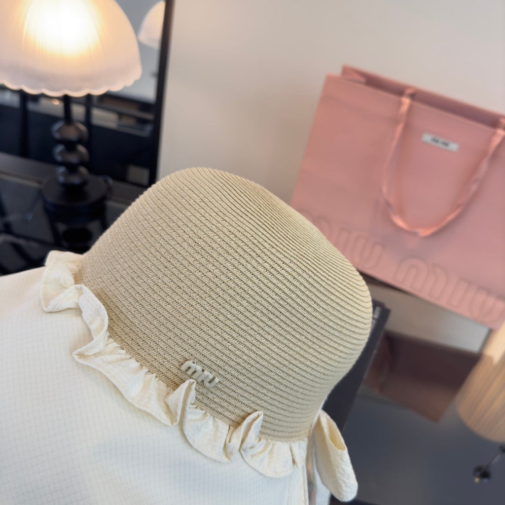 MIUMIU 26S STRAW HAT WITH RUFFLED FABRIC BRIM 340412