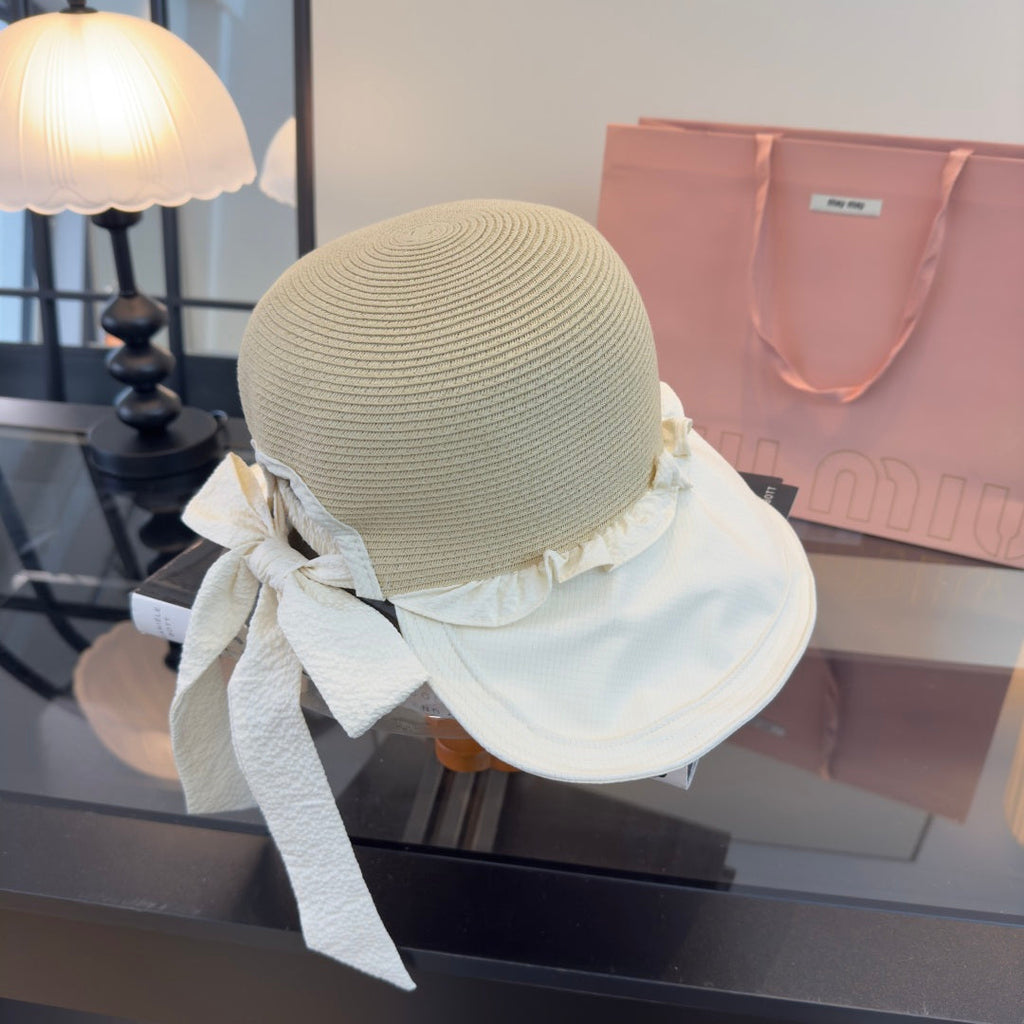 MIUMIU 26S STRAW HAT WITH RUFFLED FABRIC BRIM 340412
