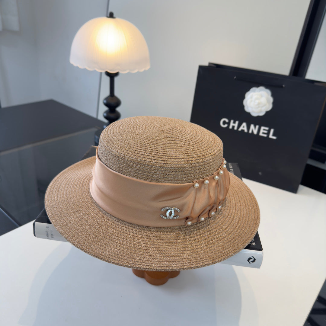 CHANEL 26S RIBBON-EMBELLISHED STRAW BOATER HAT 335892