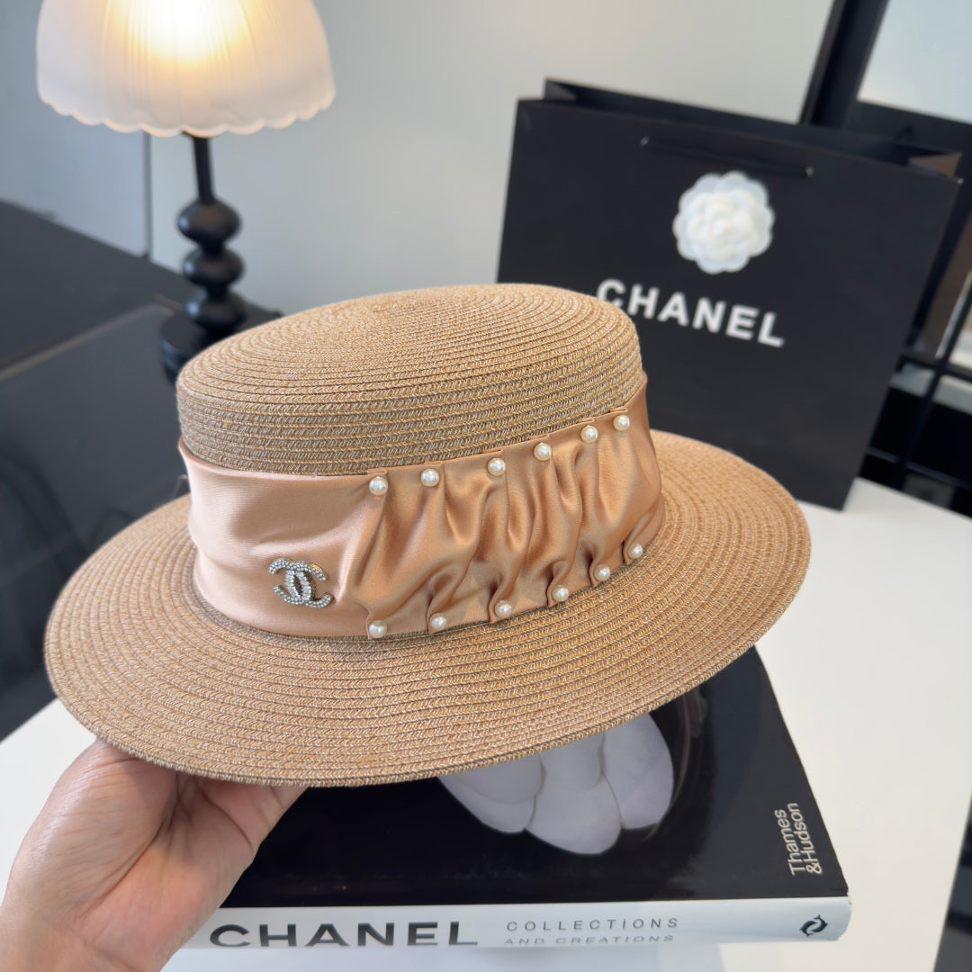 CHANEL 26S RIBBON-EMBELLISHED STRAW BOATER HAT 335892