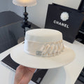 CHANEL 26S RIBBON-EMBELLISHED STRAW BOATER HAT 335894