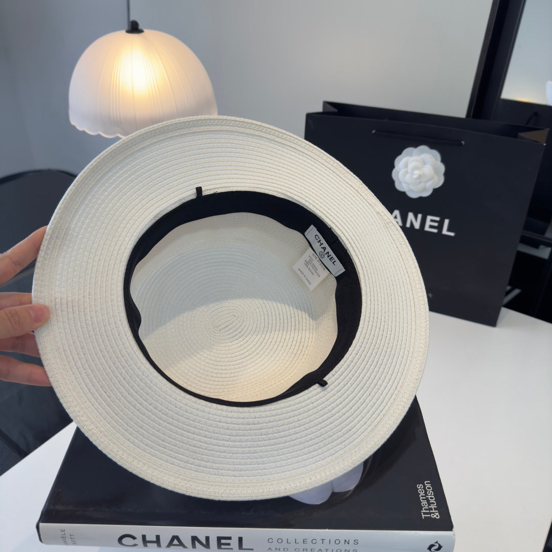 CHANEL 26S RIBBON-EMBELLISHED STRAW BOATER HAT 335894
