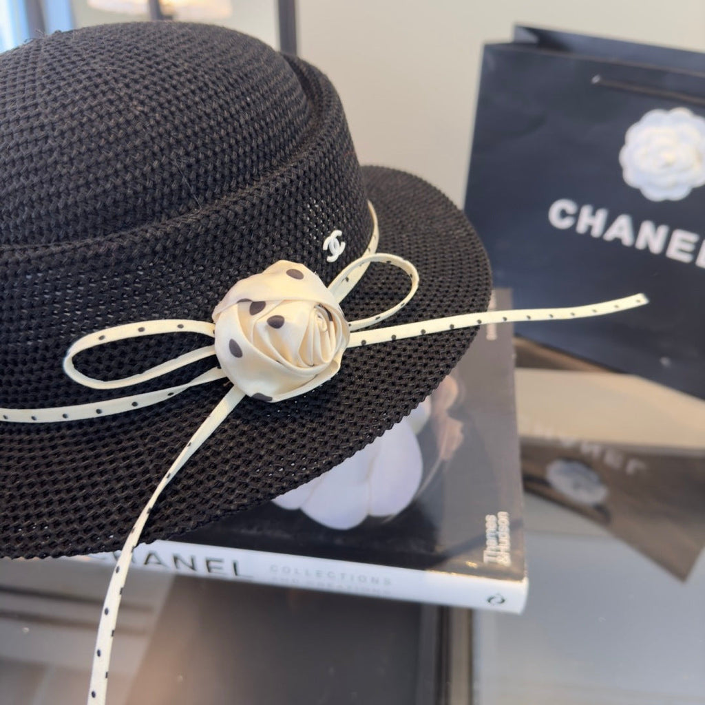 CHANEL 26S BOATER HAT WITH WHITE BOW 338035