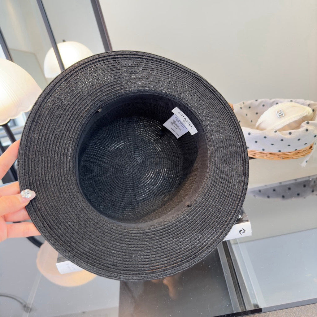CHANEL 26S BOATER HAT FLORAL EMBELLISHMENT 338037