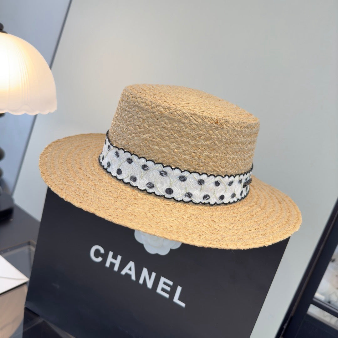 CHANEL 26S FLAT-BRIM STRAW HAT 338047