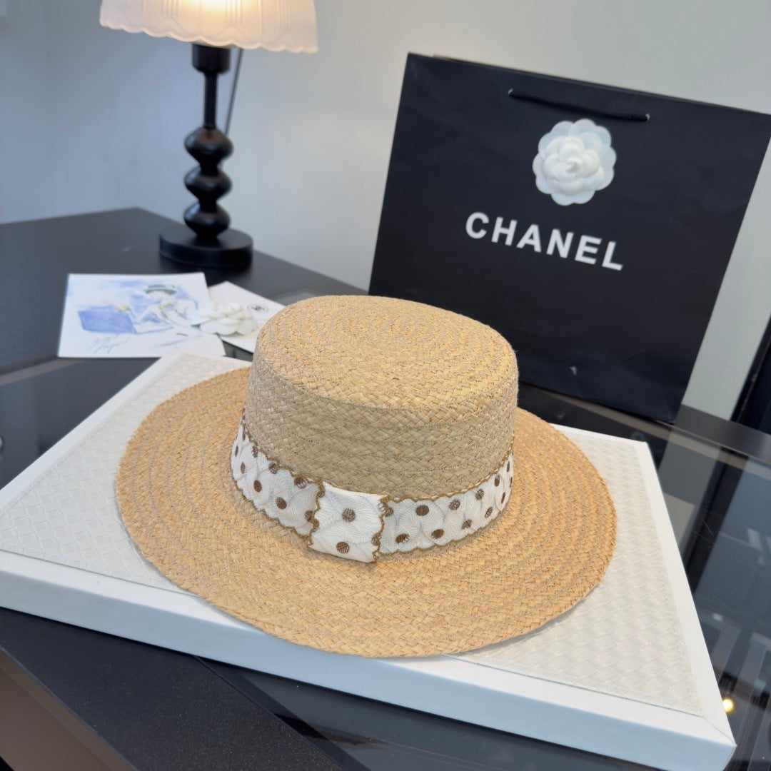 CHANEL 26S FLAT-BRIM STRAW HAT 338048