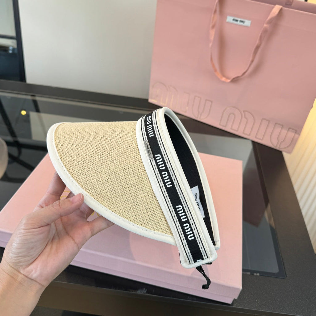 MIUMIU 26S LOGO-BAND STRAW VISOR 342364