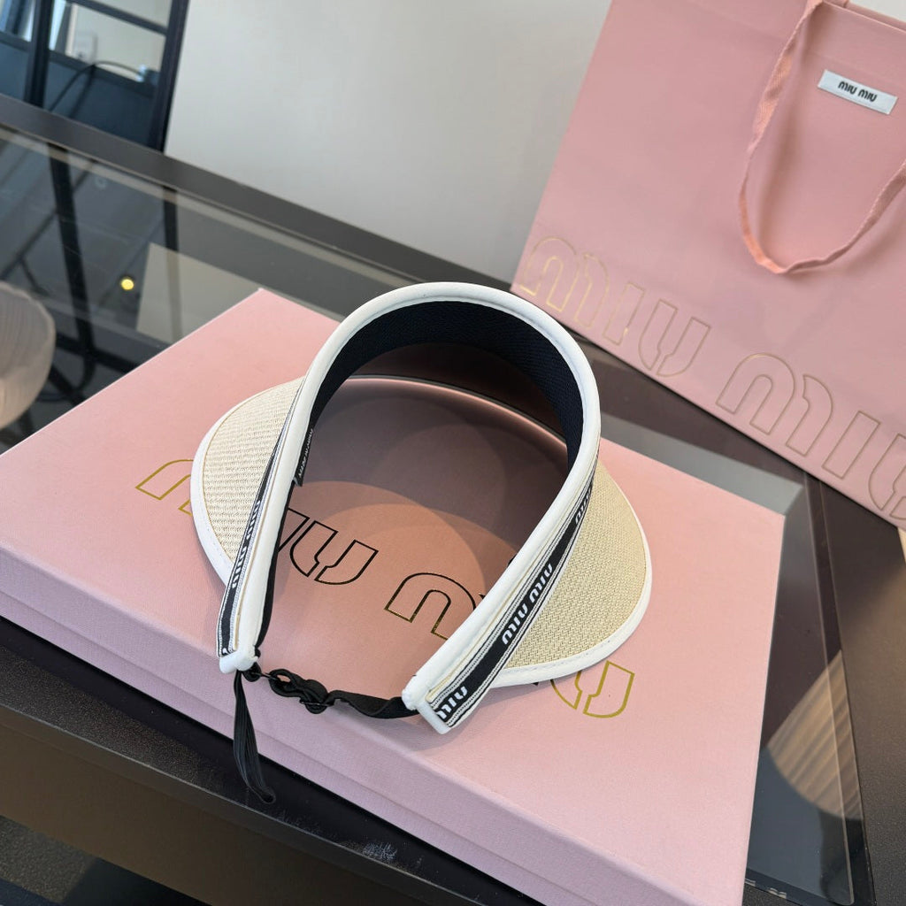 MIUMIU 26S LOGO-BAND STRAW VISOR 342364
