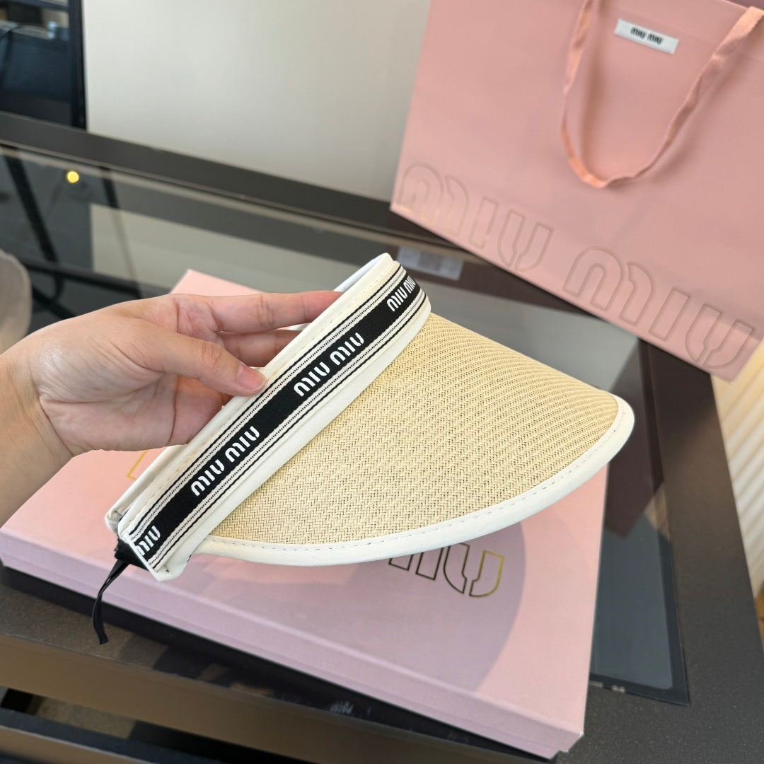 MIUMIU 26S LOGO-BAND STRAW VISOR 342364