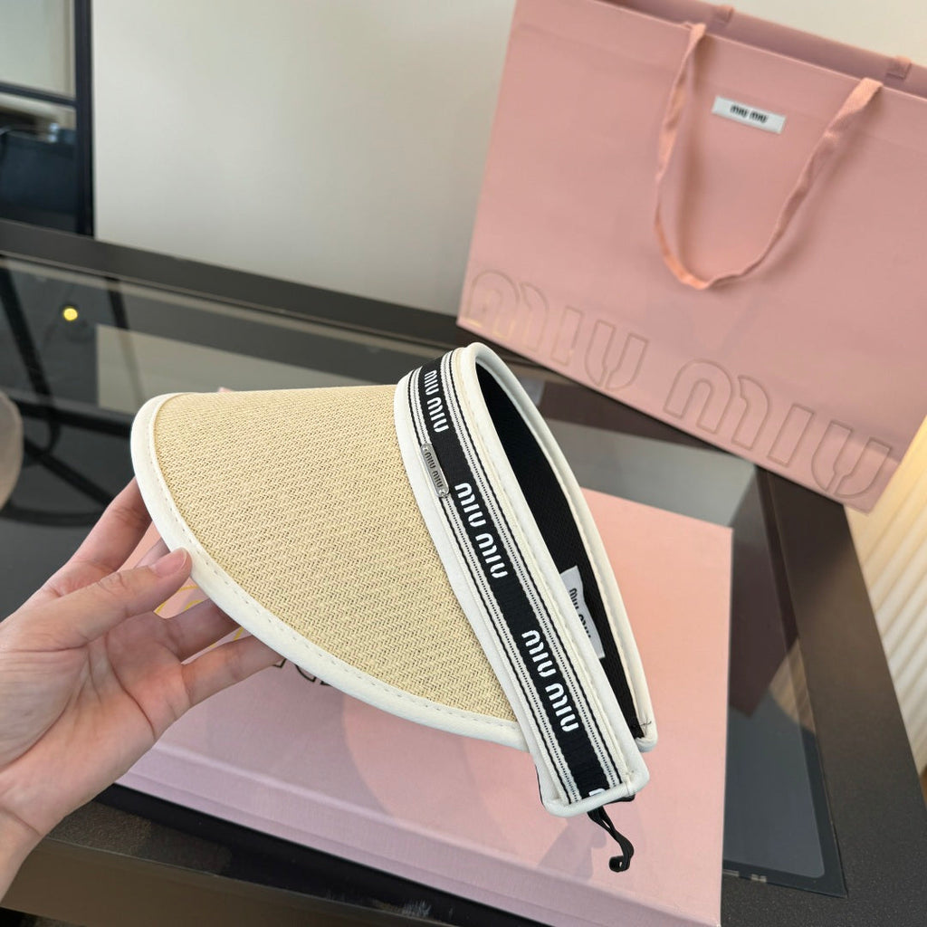 MIUMIU 26S LOGO-BAND STRAW VISOR 342364