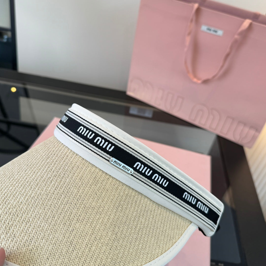 MIUMIU 26S LOGO-BAND STRAW VISOR 342364