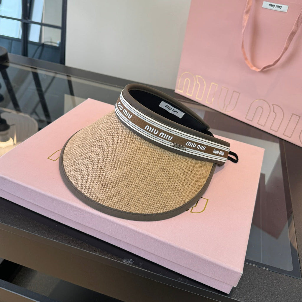 MIUMIU 26S LOGO-BAND STRAW VISOR 342365
