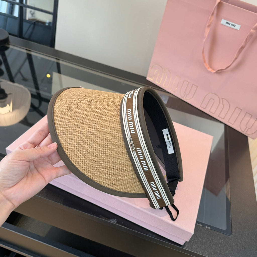 MIUMIU 26S LOGO-BAND STRAW VISOR 342365