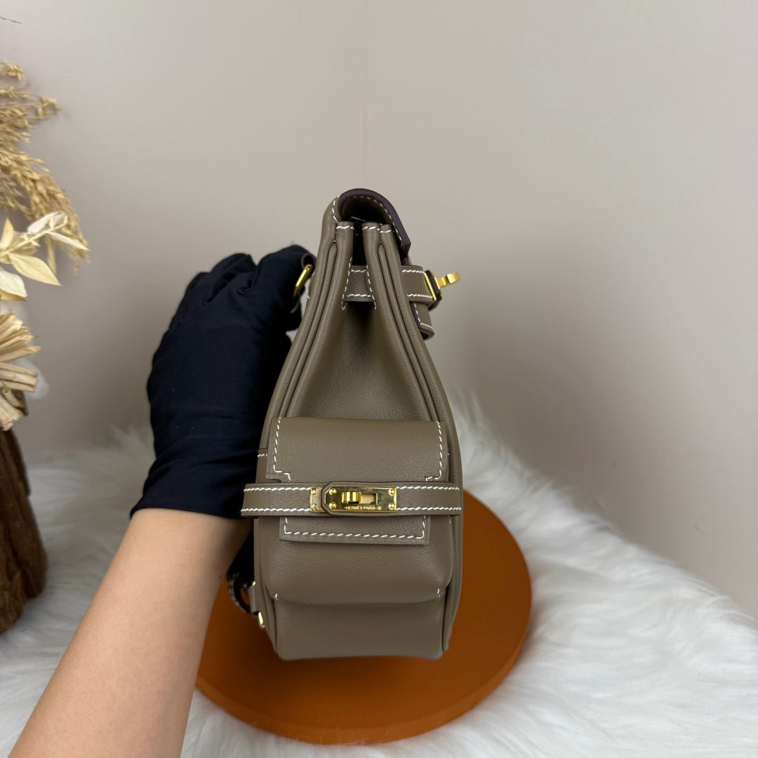 HM 25S KELLY JUMP 17 CM IN MUSHROOM BROWN SWIFT WITH GOLD HARDWARE
