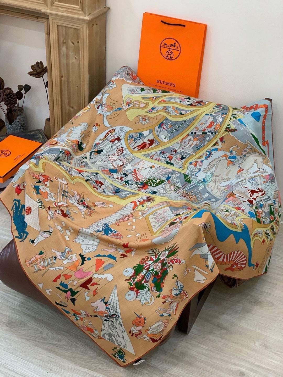 HERMES 26S SCARF 135 IN CASHMERE AND SILK 304246