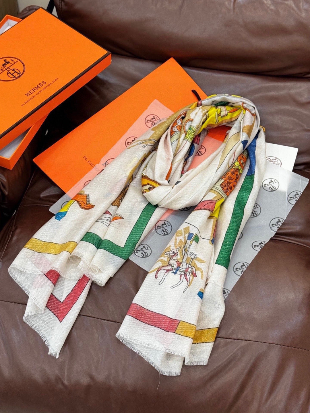 HERMES 26S LONG SCARF 200 IN CASHMERE AND SILK 307235