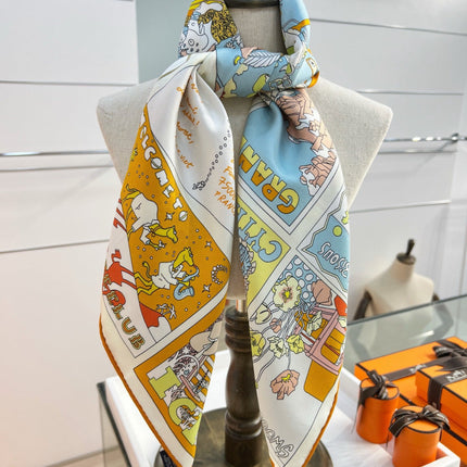 HERMES 26S PRINTED SQUARE SCARF 88 IN SILK 309942