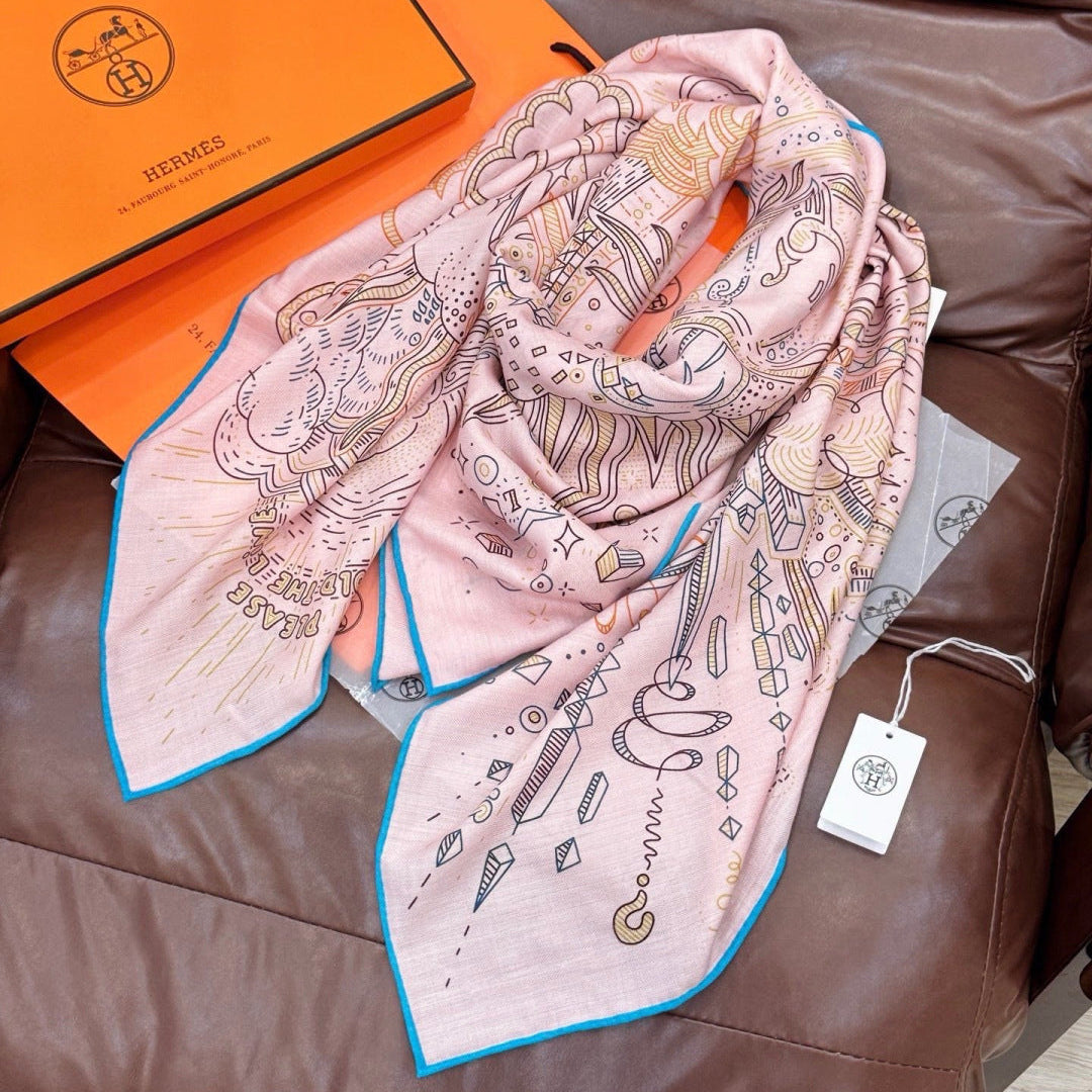 HERMES 26S PRINTED SQUARE SCARF 135 IN SILK 311975