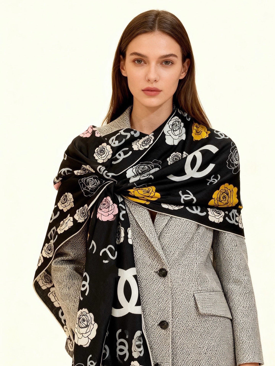 CHANEL 26S SCARF 140 IN SILK AND CASHMERE 313319