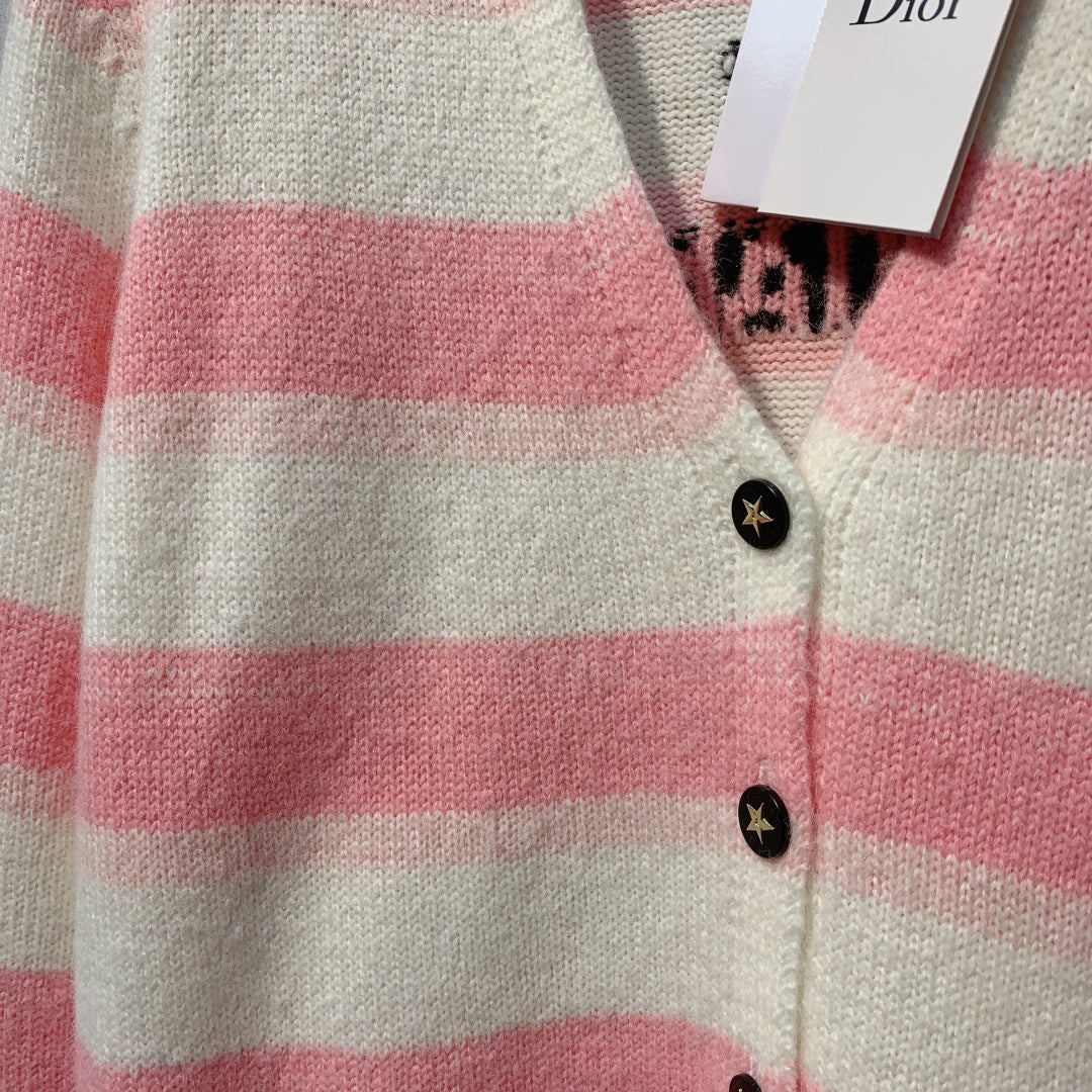 DIOR 26S STRIPED V-NECK CARDIGAN 999