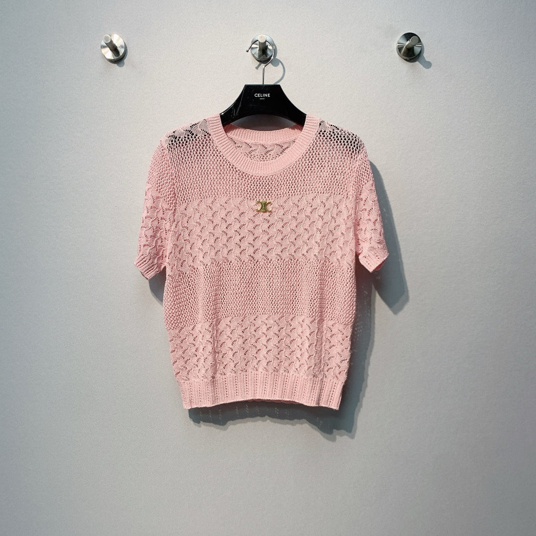 CELINE 26S LOGO SHORT SLEEVE KNITTED TOP 179