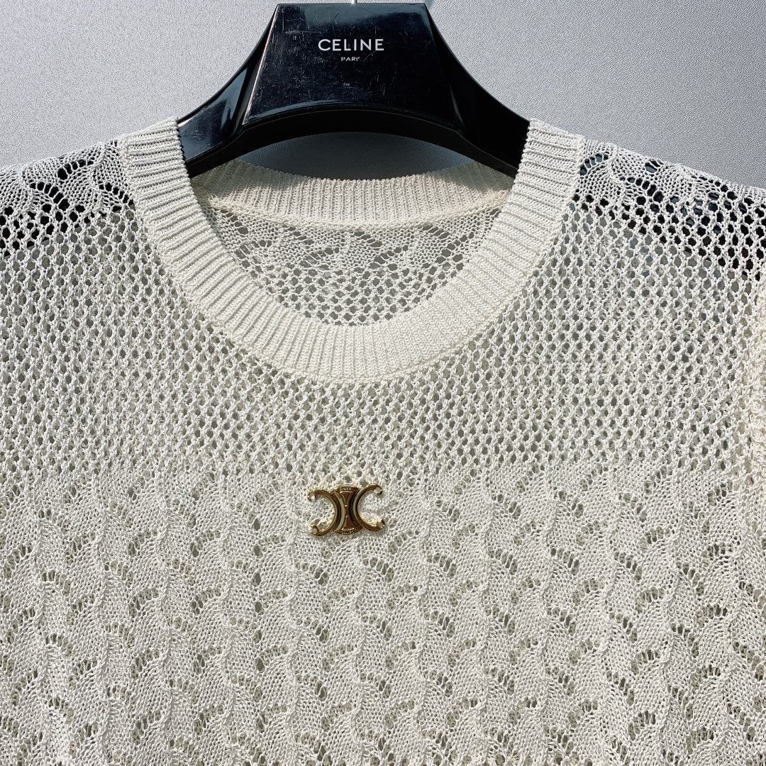 CELINE 26S LOGO SHORT SLEEVE KNITTED TOP 178
