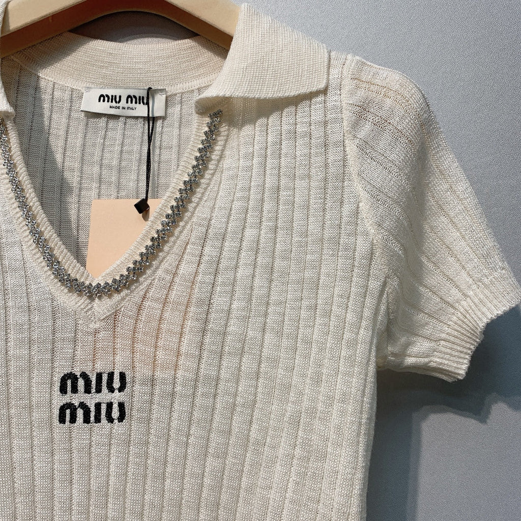 MIUMIU 26S SHORT-SLEEVED KNIT POLO SHIRT STYLE 1089