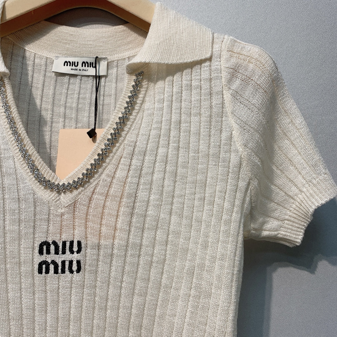 MIUMIU 26S SHORT-SLEEVED KNIT POLO SHIRT STYLE 1089