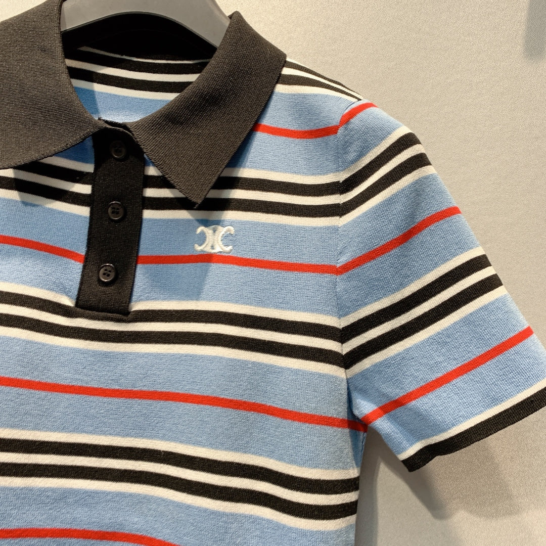 CELINE 26S STRIPED SHORT-SLEEVE POLO SHIRT 443
