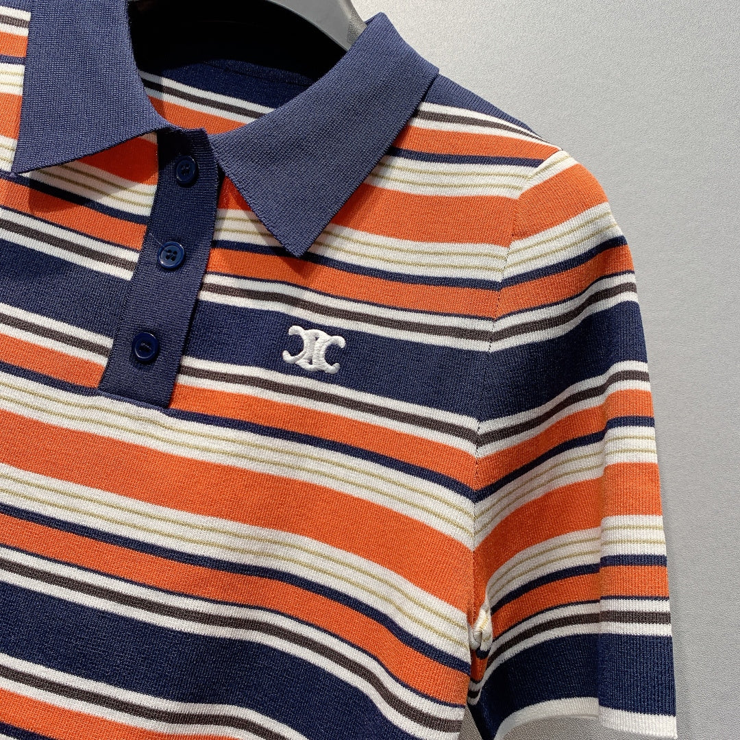 CELINE 26S STRIPED SHORT-SLEEVE POLO SHIRT 442