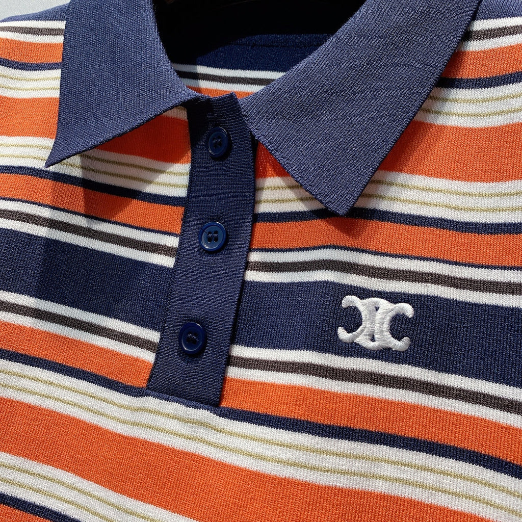 CELINE 26S STRIPED SHORT-SLEEVE POLO SHIRT 442
