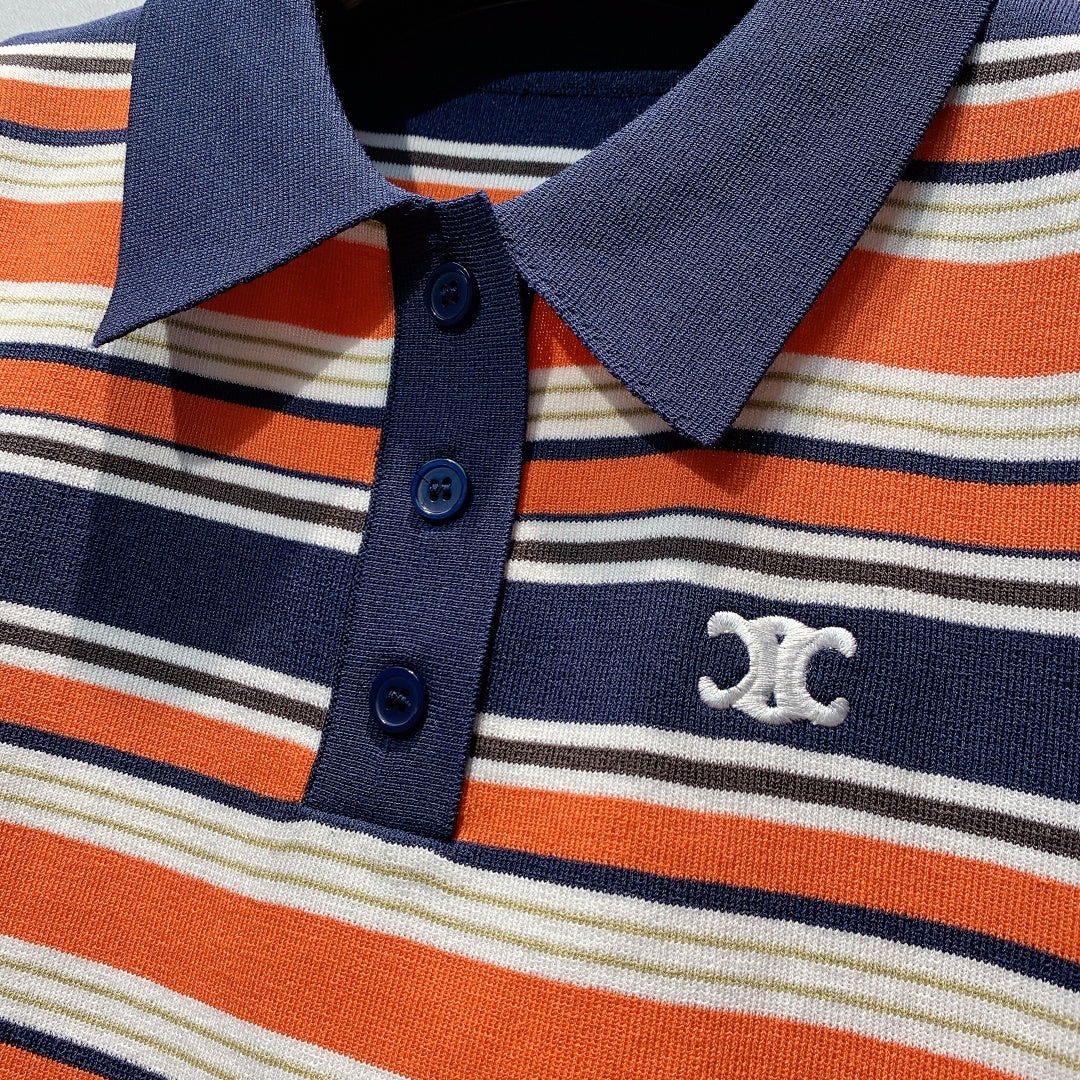 CELINE 26S STRIPED SHORT-SLEEVE POLO SHIRT 442