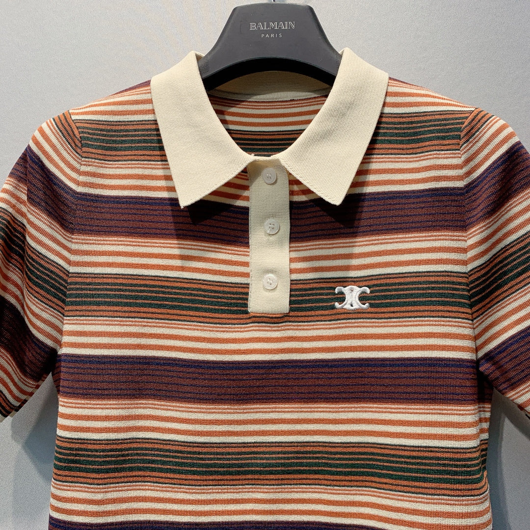 CELINE 26S STRIPED SHORT-SLEEVE POLO SHIRT 441