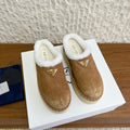 PRADA 25S PLATFORM FUR-LINED MULES IN BROWN SUEDE