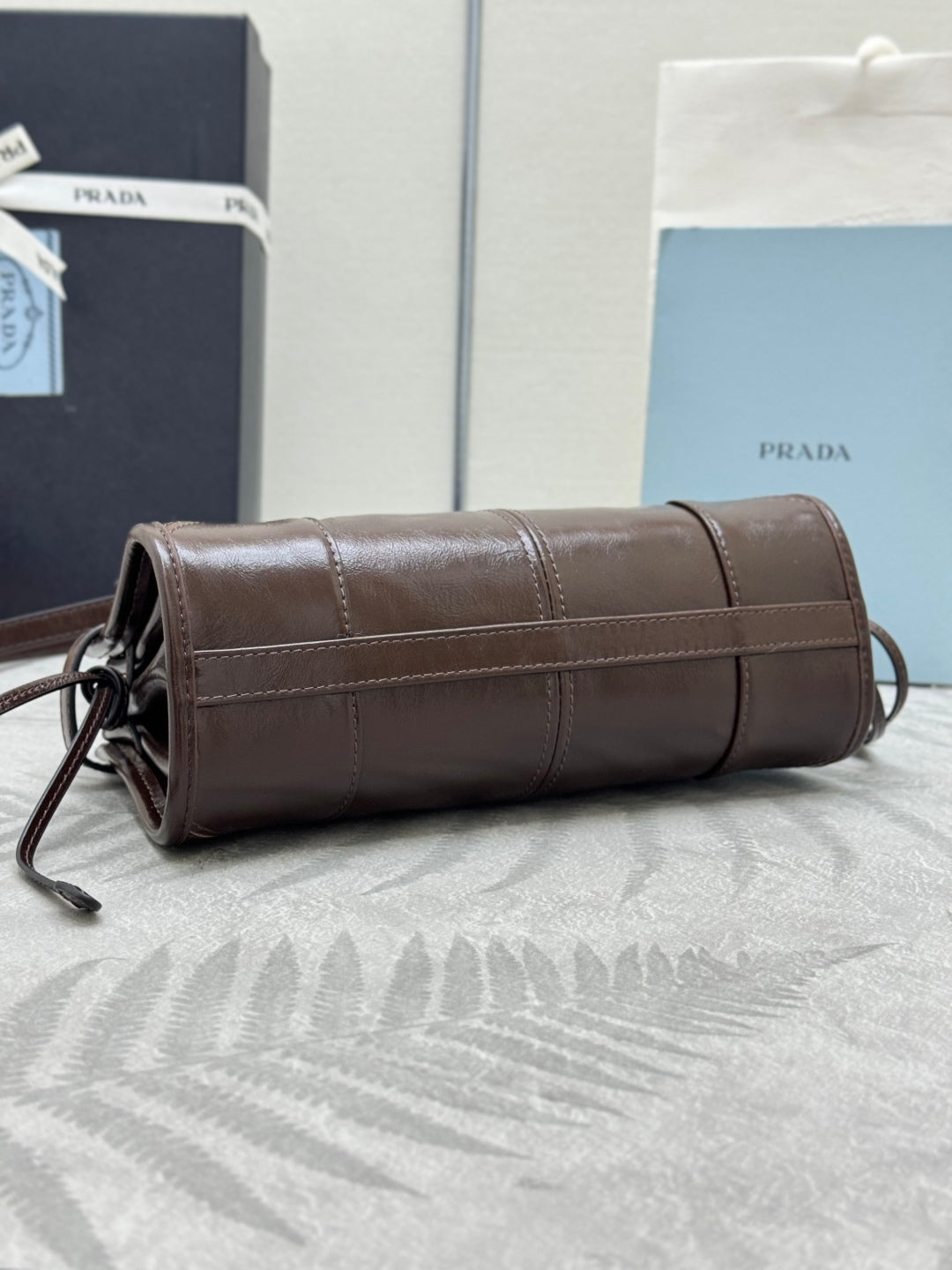 PRADA 25S BONNIE MINI HANDBAG 23 IN DARK BROWN CALFSKIN GOLD HARDWARE