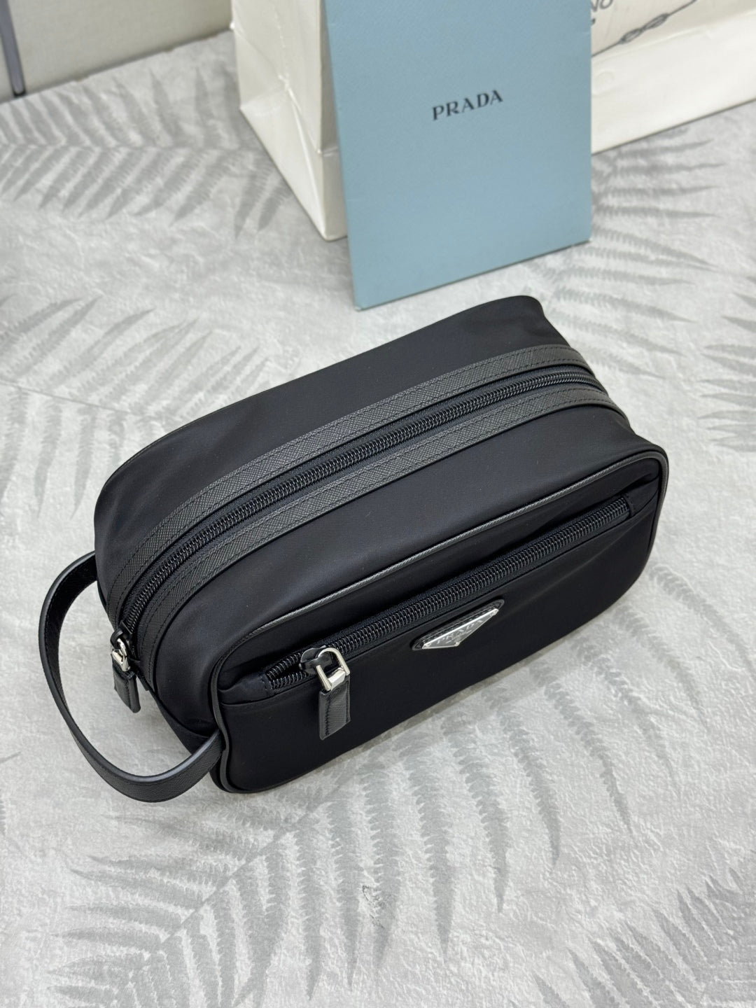 PRADA 25S CLUTCH BAG 22 IN BLACK NYLON SILVER HARDWARE