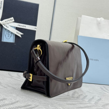PRADA 25S SHOULDER BAG 23 IN DARK BROWN CALFSKIN GOLD HARDWARE
