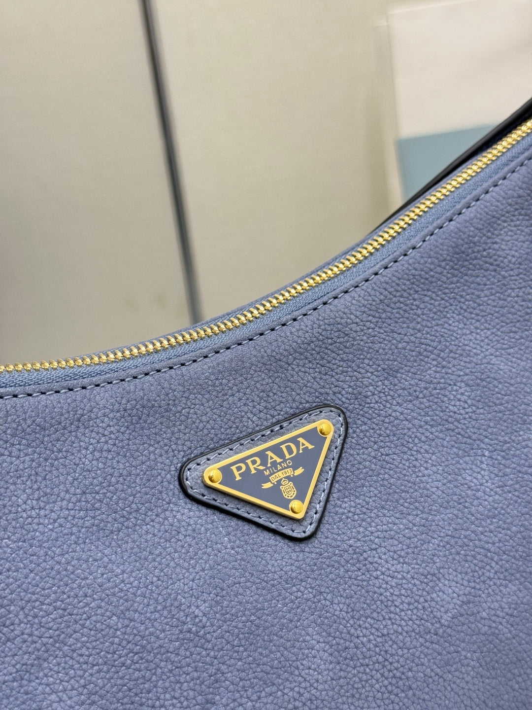 PRADA 26S SHOULDER BAG 36 IN DUSTY BLUE LEATHER