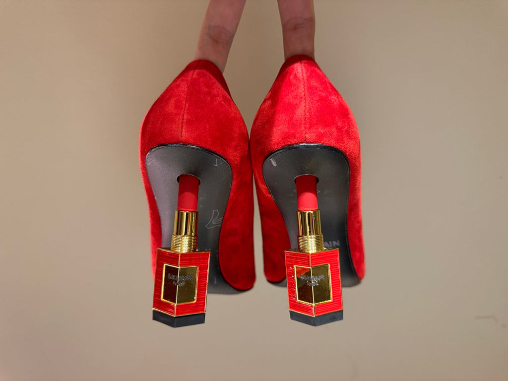 BALMAIN 26S HIGH HEELS 100 MM IN RED SUEDE